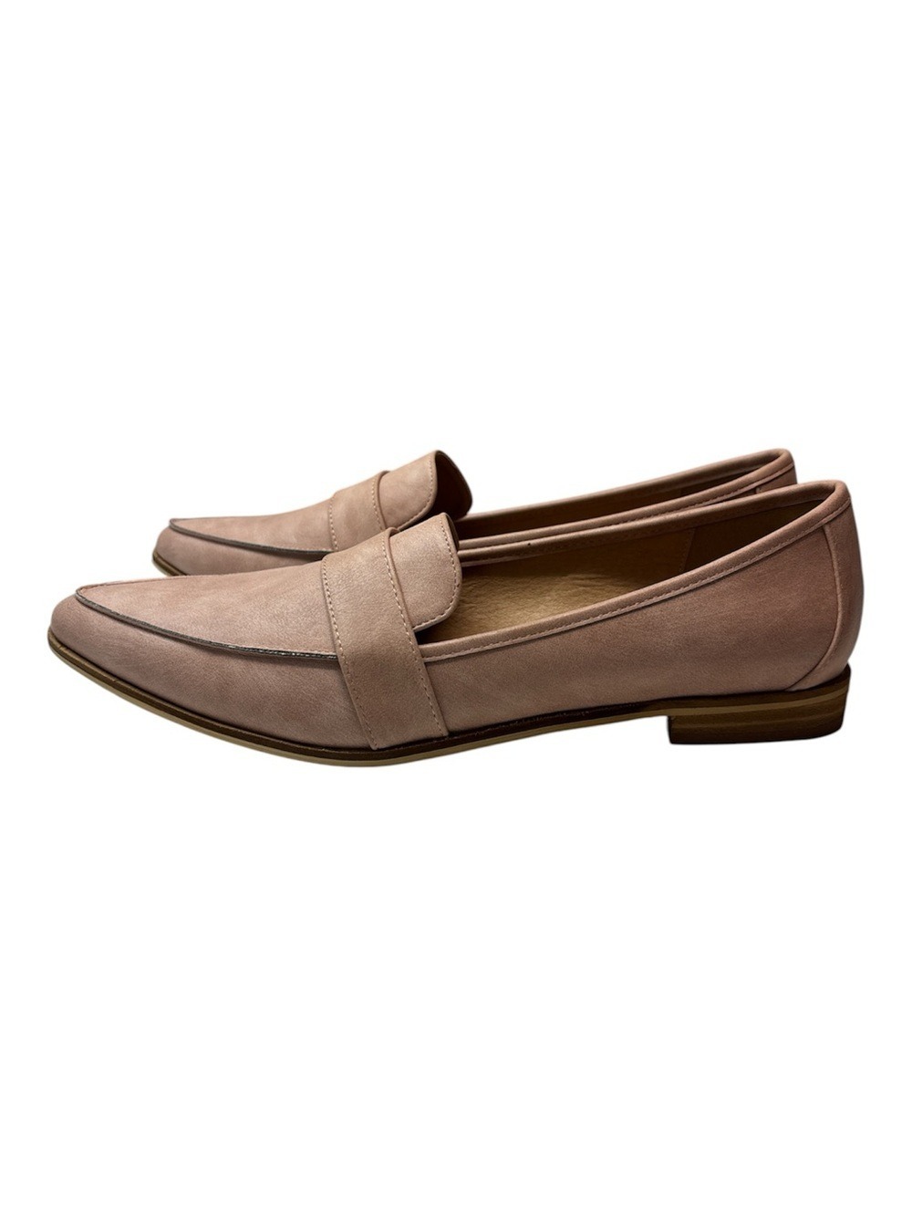 Taxi Faux Leather Pink Pointed Toe Flat Penny Loafers, Size 11